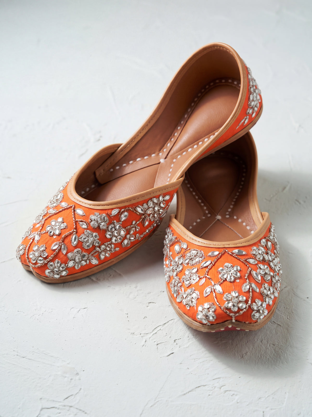 Orange Crystal Floral Jutti