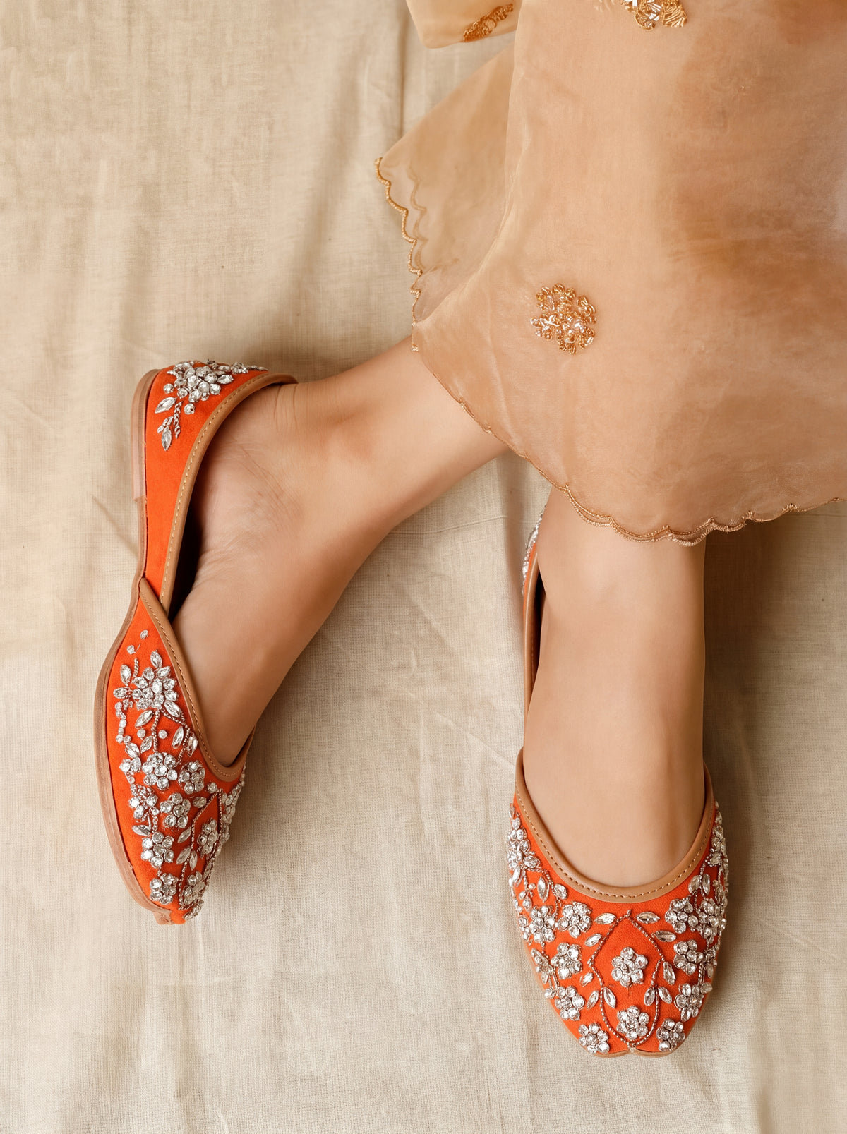 Orange Crystal Floral Jutti