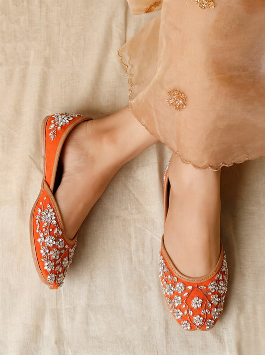 Orange Crystal Floral Jutti