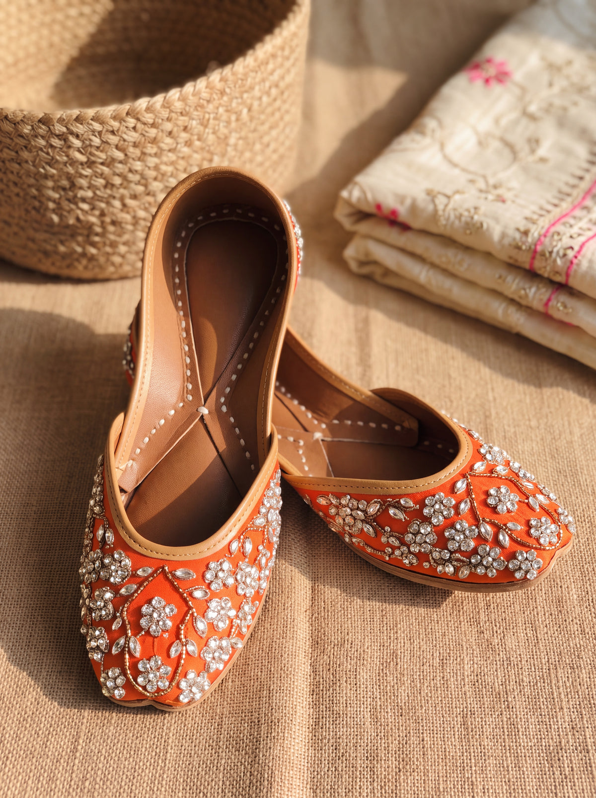 Orange Crystal Floral Jutti