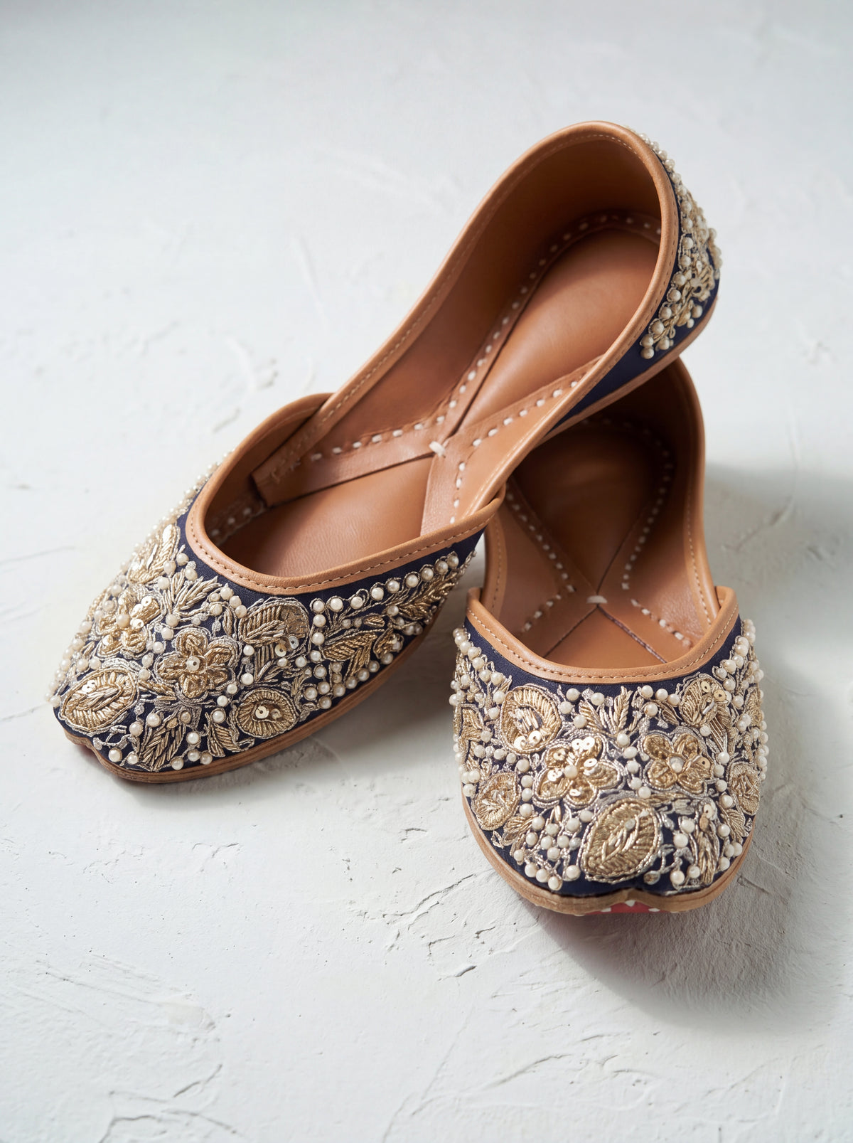 Navy Blue Pearl Embroidered Jutti