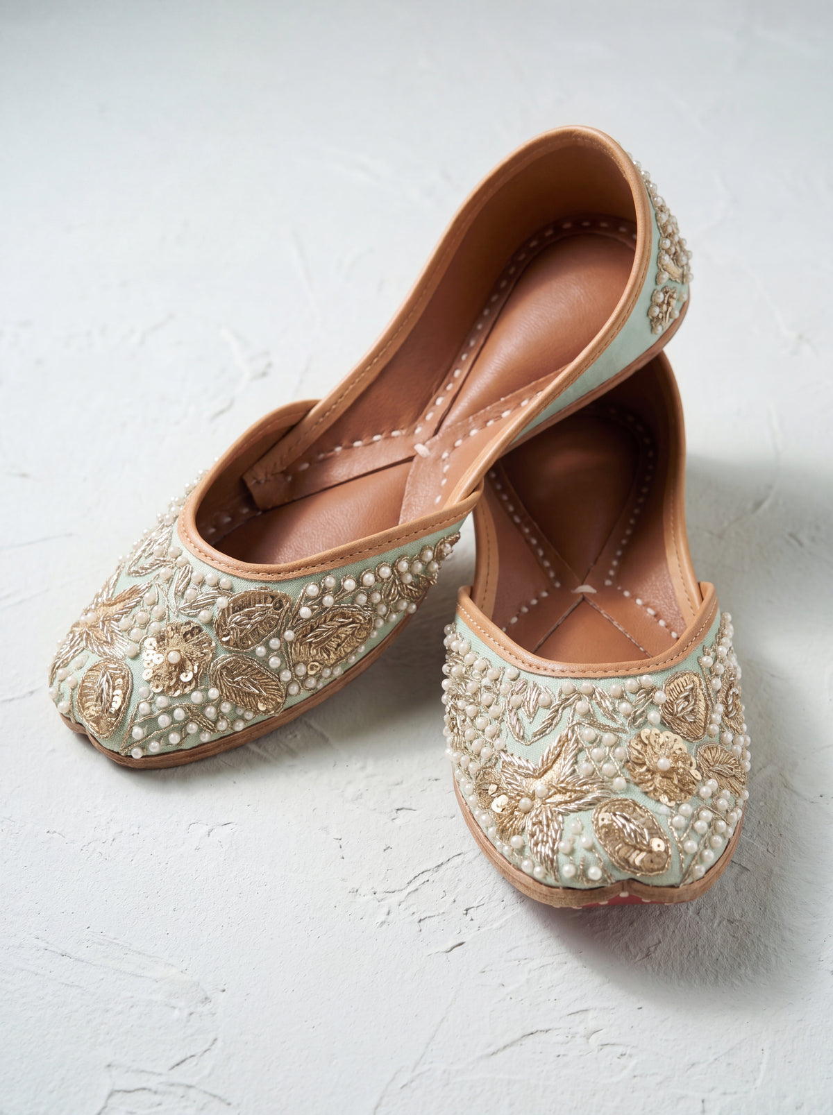 Mint Green Pearl Embroidered Jutti