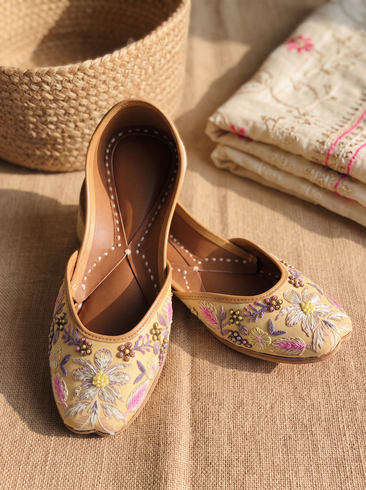 Mustard Floral Embroidered Jutti