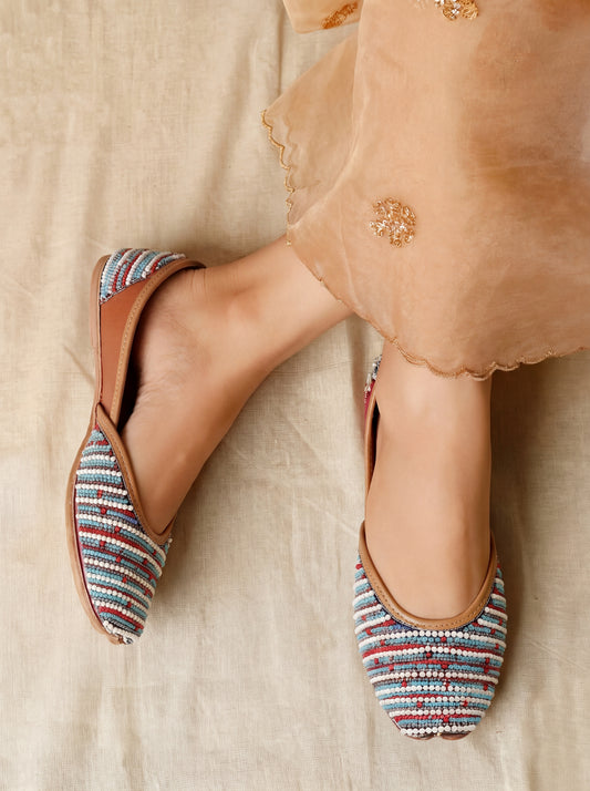 Blue & White Beaded Embroidered Jutti