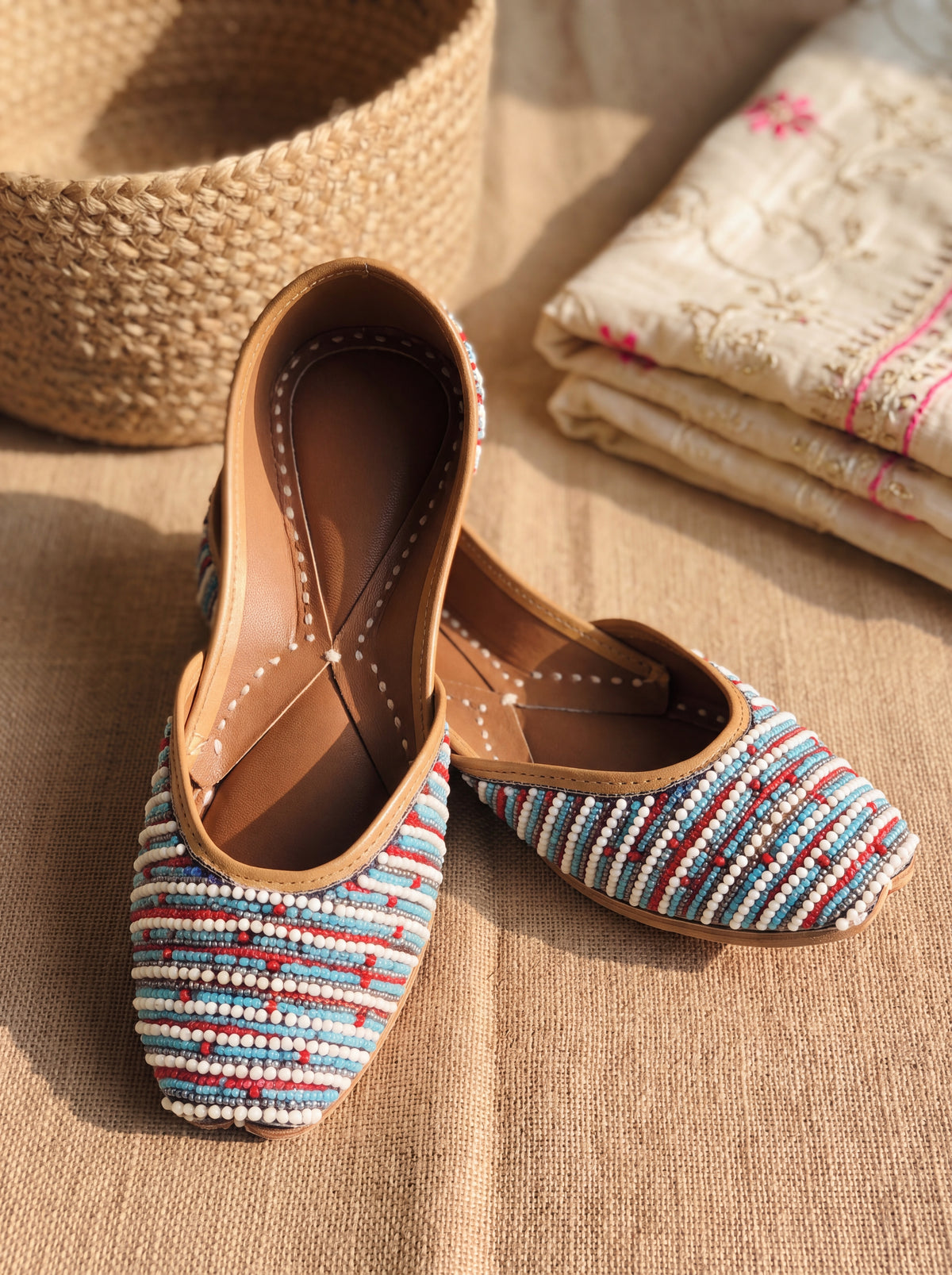 Blue & White Beaded Embroidered Jutti