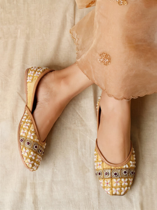Golden Blossom Floral Juttis
