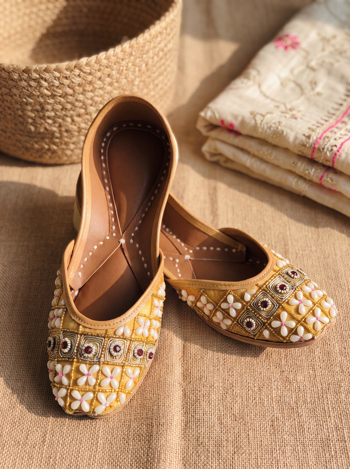 Golden Blossom Floral Juttis