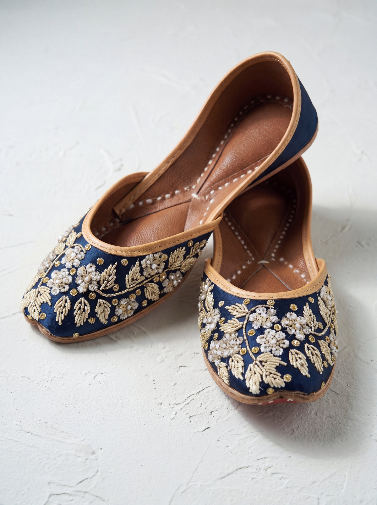 Midnight Blue Silk Embroidered Jutti