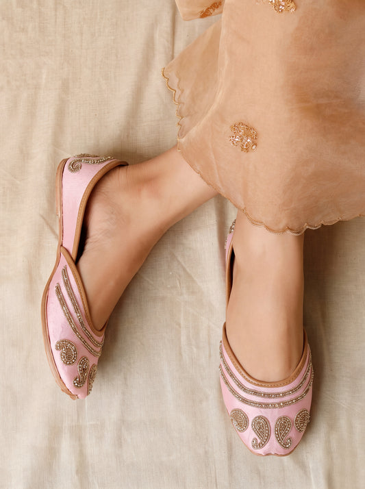 Pink Paisley Embroidered Jutti